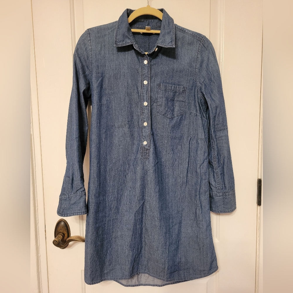 J. Crew Blue Denim Chambray Tunic Shirt Dress Size 6 Popover